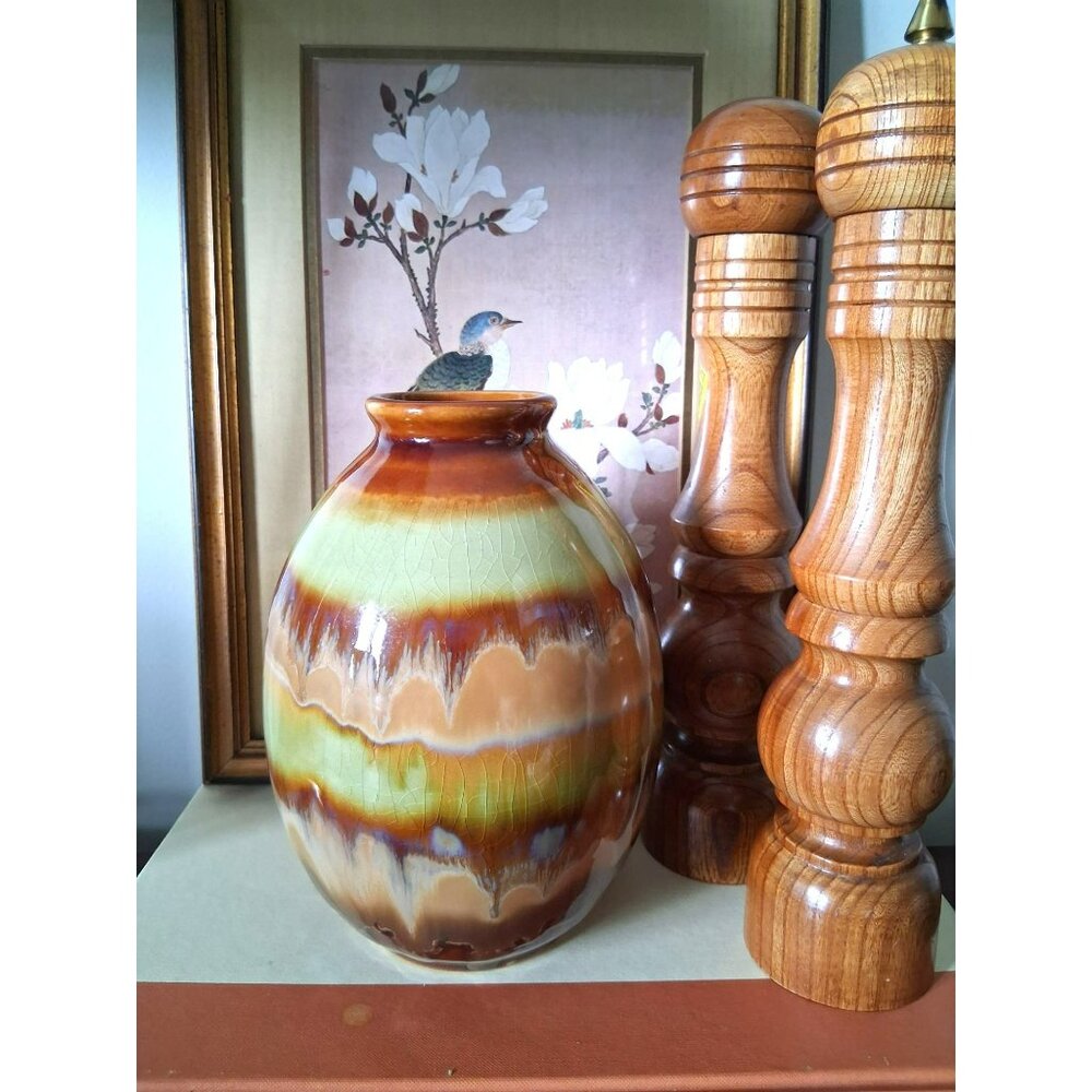 Vintage Multicolor Drip Glaze Ceramic Vase With Crackle Finish